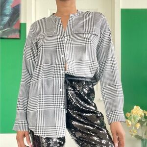 Calvin Klein houndstooth button-down blouse